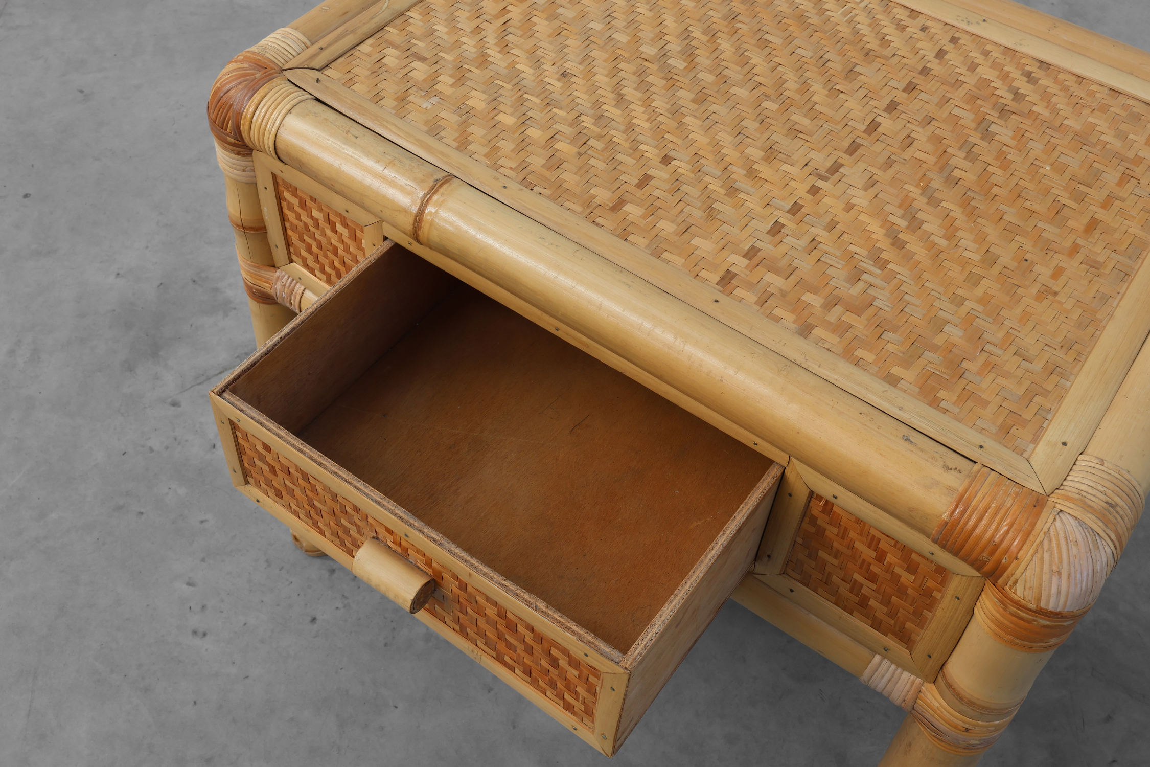 Italian 1970s bamboo and wicker chest of drawers or nightstandthumbnail